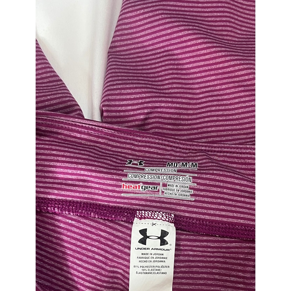 Under Armour HeatGear Compression Leggings Womens Medium Striped Purple Capris - Picture 5 of 5